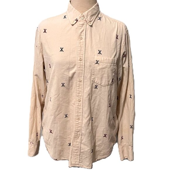 J. Crew Other - J. Crew Corduroy Vintage Shirt Men Medium Cream Ski Print Button Down Corduroy